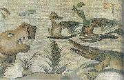 unknow artist Nilotic mosaic with hippopotamus,crocodile and ducks oil painting on canvas